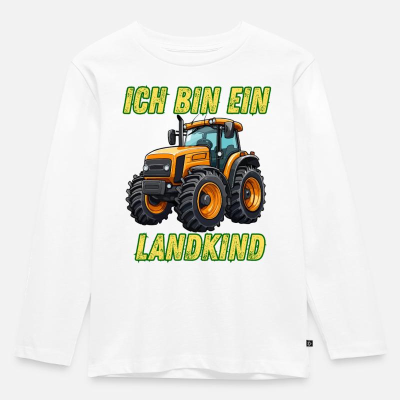 Traktor Design - Ich bin ein Landkind - Kinder Premium Bio Langarmshirt - Weiß