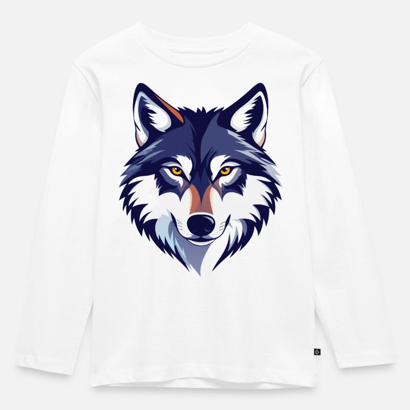 Wolfsblick Wolfskopf Wolf Kopf Motiv - Kinder Premium Bio Langarmshirt - Weiß