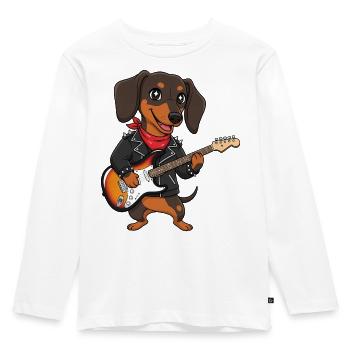 RockerDackel mit EGitarre - Kinder Premium Bio Langarmshirt - Weiß - Vorne - AI Model Kid Female (0cm)