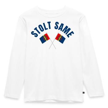 Proud Sámi – Crossed Flags - Kids' Premium Longsleeve Shirt - white - Front - AI Model Kid Female (0cm)