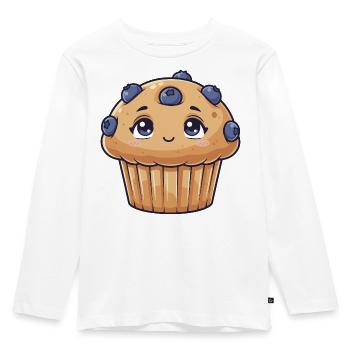 Dessin animé Kawaii Blueberry Muffin - T-shirt manches longues Premium Enfant - blanc - Devant - AI Model Kid Female (0cm)