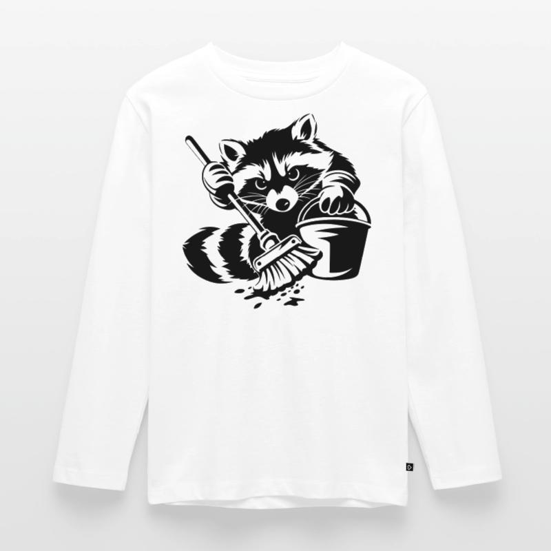 Waschbär mit Eimer & Mopp Kinder Premium Bio Langarmshirt