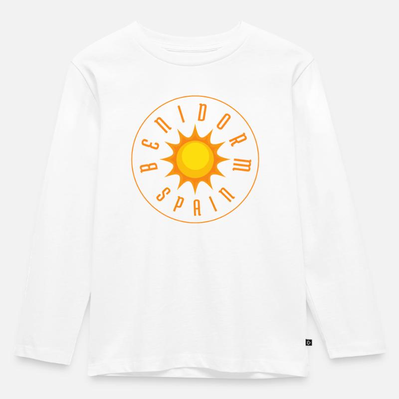Benidorm Sunburst Circle Logo-Abzeichen - Kinder Premium Bio Langarmshirt - Weiß