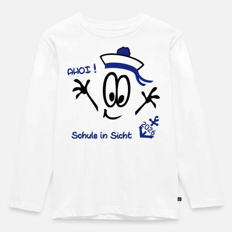 Ahoi Schulstart  - Kinder Premium Bio Langarmshirt - Weiß