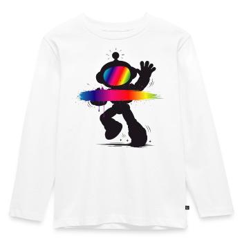 Roboter Silhouette Regenbogen Splash Design   - Kinder Premium Bio Langarmshirt - Weiß - Vorne - AI Model Kid Female (0cm)