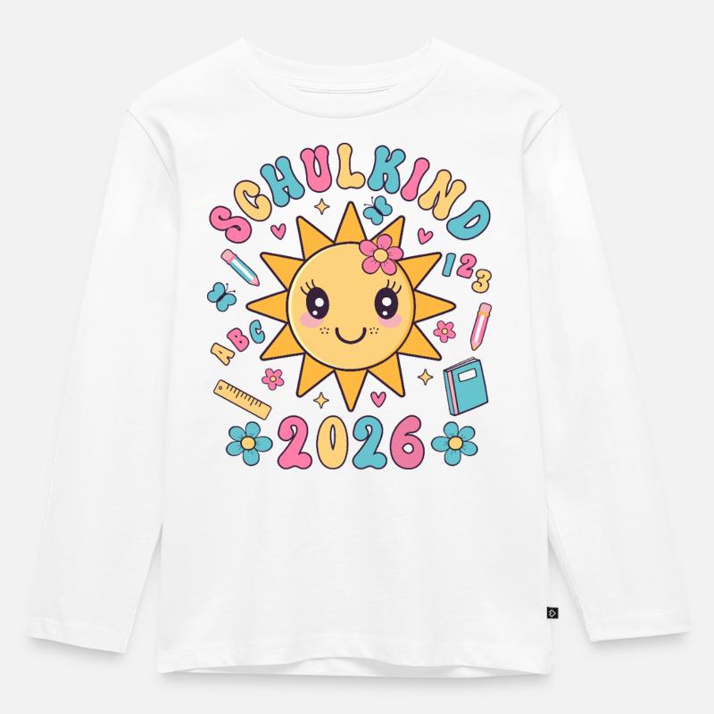 Schulkind 2026 Einschulung Mädchen Geschenkidee - Kinder Premium Bio Langarmshirt - Weiß