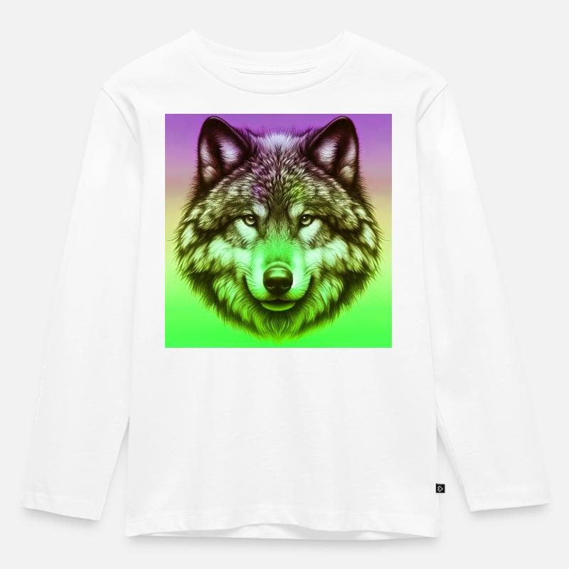 Wolf - Kinder Premium Bio Langarmshirt - Weiß
