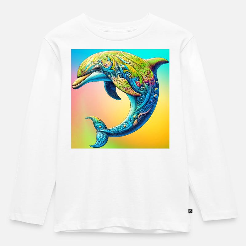 Delfin - Kinder Premium Bio Langarmshirt - Weiß