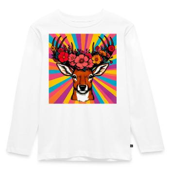 Deer with Flowers - Kids' Premium Longsleeve Shirt - white - Front - AI Model Kid Female (0cm)