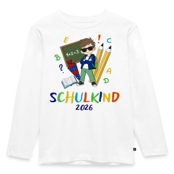 Schulkind 2026 – Farbenfreudiges Lernen - Kinder Premium Bio Langarmshirt - Weiß - Vorne - AI Model Kid Female (0cm)