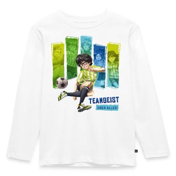 Fussballbande Data Mit Spruch Teamgeist Über Alles - Kinder Premium Bio Langarmshirt - Weiß - Vorne - AI Model Kid Female (0cm)
