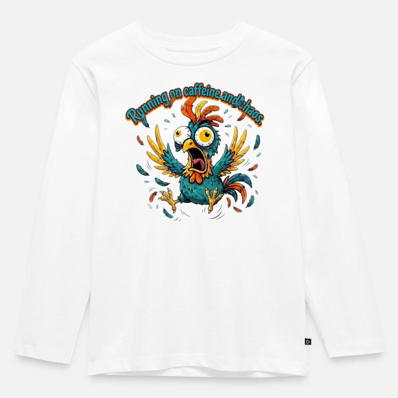 Kaffee und Chaos Hahn-Design - Kinder Premium Bio Langarmshirt - Weiß