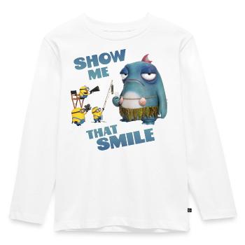 Minions With Quote Show Me That Smile - Kids' Premium Longsleeve Shirt - white - Front - AI Model Kid Female (0cm)