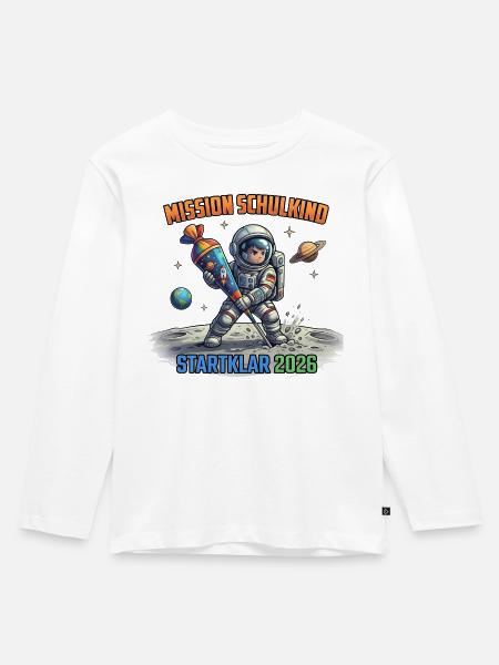 Mission Schulkind 2026 Weltraum - Kinder Premium Bio Langarmshirt - Weiß