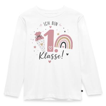Ich bin 1. Klasse – Einschulung - Kinder Premium Bio Langarmshirt - Weiß - Vorne - AI Model Kid Female (0cm)