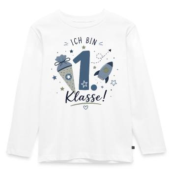 Ich bin 1. Klasse - Einschulung - Kinder Premium Bio Langarmshirt - Weiß - Vorne - AI Model Kid Female (0cm)