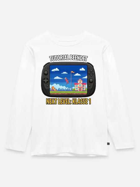 Gamer Schulkind 2026 Next Level - Kinder Premium Bio Langarmshirt - Weiß