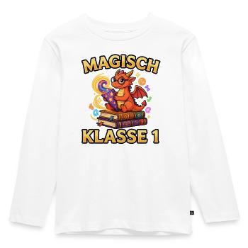 Magisch Klasse 1 - Drache Zauberei Schulanfang - Kinder Premium Bio Langarmshirt - Weiß - Vorne - AI Model Kid Female (0cm)