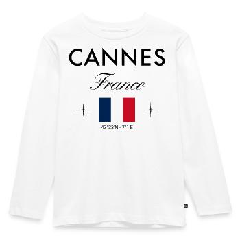 Cannes France Coordinates Travel Souvenir - Kids' Premium Longsleeve Shirt - white - Front - AI Model Kid Female (0cm)