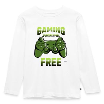 Gaming Is Where I Feel Free Controller Shirt - Kids' Premium Longsleeve Shirt - white - Front - AI Model Kid Female (0cm)