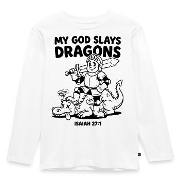 God Defeats Dragon Isaiah 27:1 Vintage Knight - Kids' Premium Longsleeve Shirt - white - Front - AI Model Kid Female (0cm)