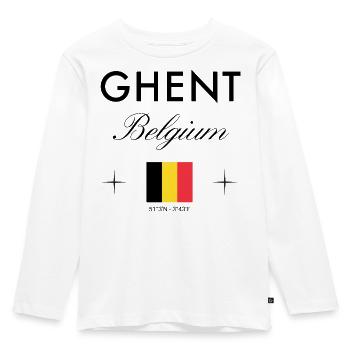 Gent Belgien Koordinaten Reise Souvenir - Kinder Premium Bio Langarmshirt - Weiß - Vorne - AI Model Kid Female (0cm)