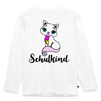 Schulkind Katze Einschulung Schulanfang Klasse - Kinder Premium Bio Langarmshirt - Weiß - Vorne - AI Model Kid Female (0cm)