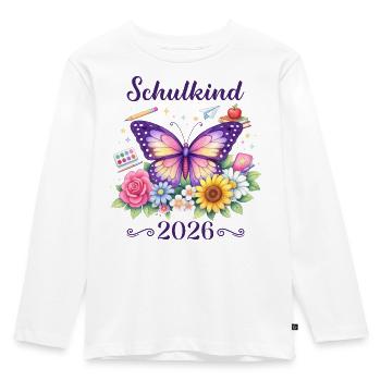 Schulkind 2026 Niedlicher Schmetterling Mädchen - Kinder Premium Bio Langarmshirt - Weiß - Vorne - AI Model Kid Female (0cm)