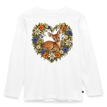 Rehkitz im Blumenherz – Alpenliebe & Natur - Kinder Premium Bio Langarmshirt - Weiß - Vorne - AI Model Kid Female (0cm)