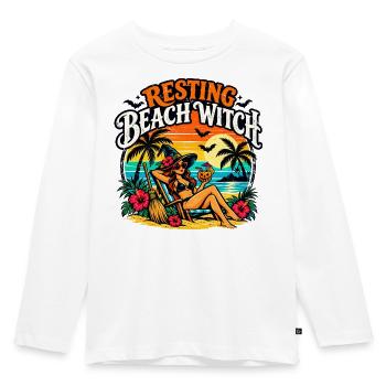 Resting Beach Witch Tropisches lustiges Halloween - Kinder Premium Bio Langarmshirt - Weiß - Vorne - AI Model Kid Female (0cm)