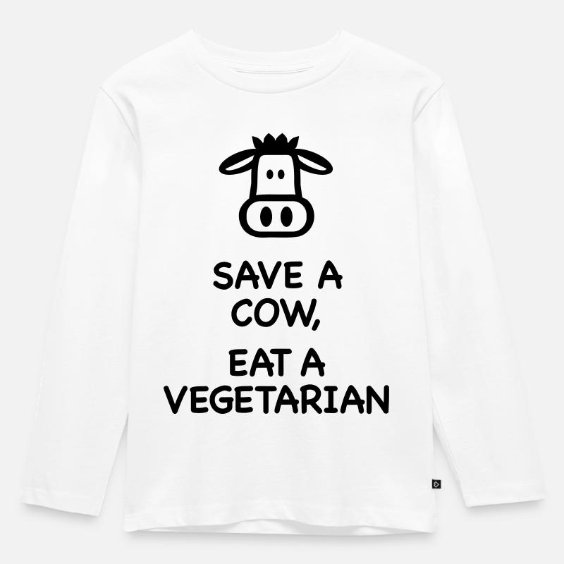 Save a cow eat Vegetarian - Kinder Premium Bio Langarmshirt - Weiß