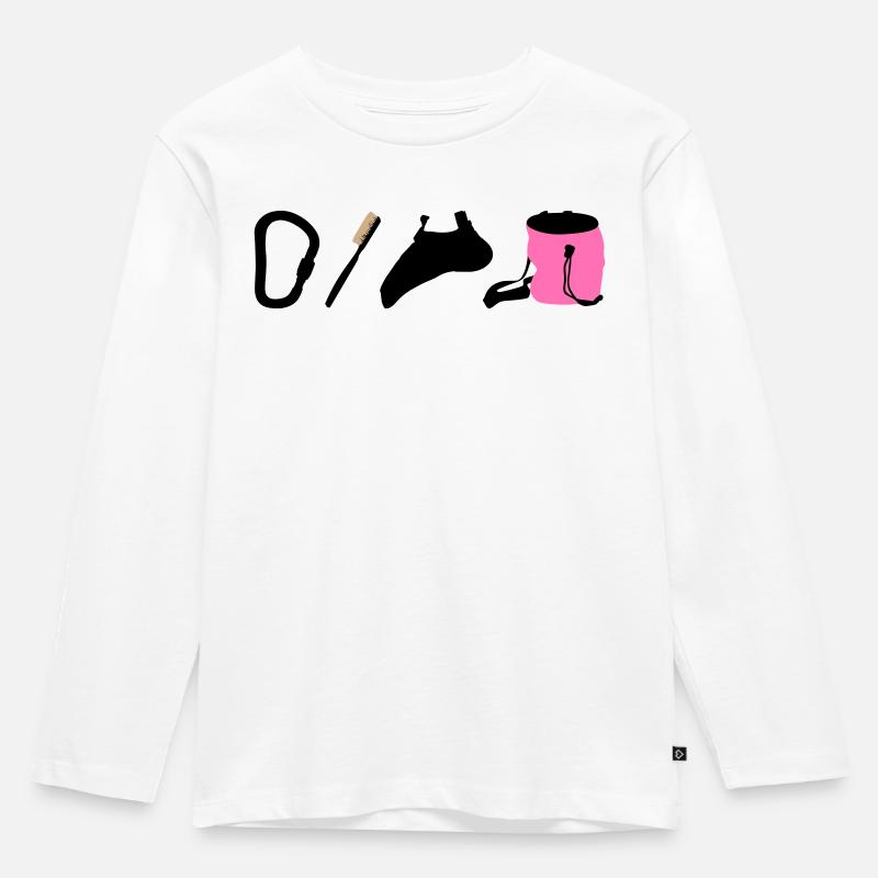 Kletterlogo Boulderemblem Kletterschuhe Bürste - Kinder Premium Bio Langarmshirt - Weiß