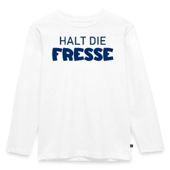 Halt die Fresse - Cooler Spruch - Kinder Premium Bio Langarmshirt - Weiß - Vorne - AI Model Kid Female (0cm)