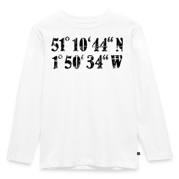 Stonehenge Koordinaten (Vintage/Schwarz) - Kinder Premium Bio Langarmshirt - Weiß - Vorne - AI Model Kid Female (0cm)