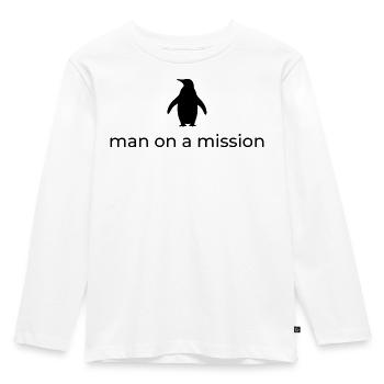 Mann mit einer Mission – nihilistisches Pinguin-Design - Kinder Premium Bio Langarmshirt - Weiß - Vorne - AI Model Kid Female (0cm)