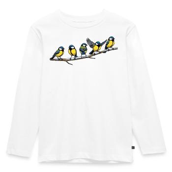Blaumeisen-Schwarm auf Ast - Kinder Premium Bio Langarmshirt - Weiß - Vorne - AI Model Kid Female (0cm)