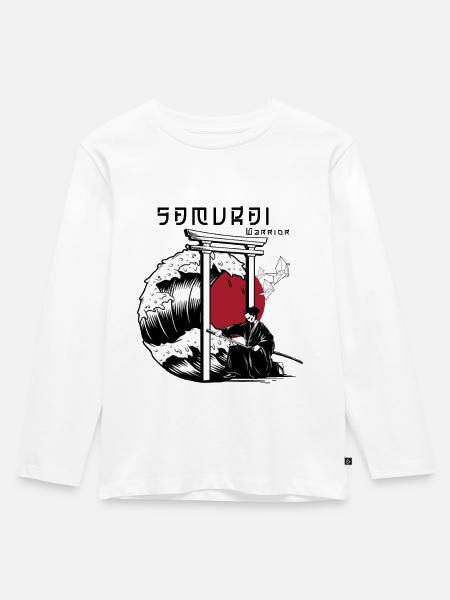 Samurai gegen Welle - Kinder Premium Bio Langarmshirt - Weiß