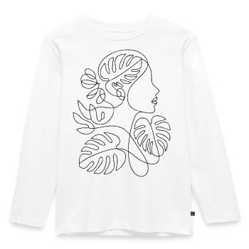 Botanische Strichzeichnung: Frauenprofil - Kinder Premium Bio Langarmshirt - Weiß - Vorne - AI Model Kid Female (0cm)