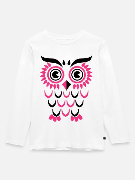 Owl Eule - Kinder Premium Bio Langarmshirt - Weiß