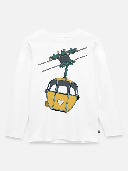 Seilbahn Gondel - Gelb Herz - Kinder Premium Bio Langarmshirt - Weiß