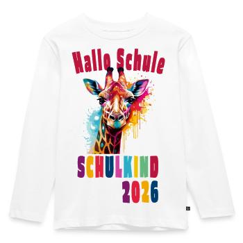Hallo Schule 2026 - Schulkind Einschulung Giraffe  - Kinder Premium Bio Langarmshirt - Weiß - Vorne - AI Model Kid Female (0cm)