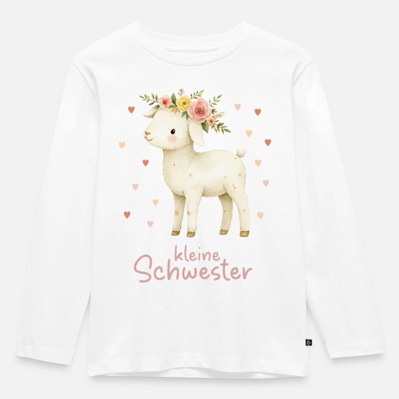 kleine Schwester Laemmchen - Kinder Premium Bio Langarmshirt - Weiß