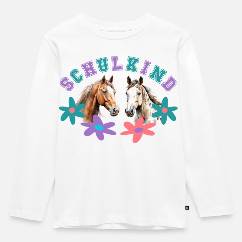 Schulkind Pferde Einschulung Reiterin - Kinder Premium Bio Langarmshirt - Weiß