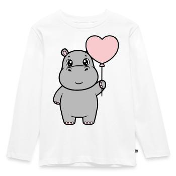 Süßes Nilpferd Herz Ballon Liebe - Kinder Premium Bio Langarmshirt - Weiß - Vorne - AI Model Kid Female (0cm)