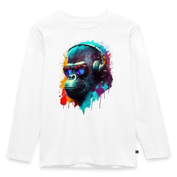 Gorilla Monkey DJ Casque Lunettes de soleil Club Musique - T-shirt manches longues Premium Enfant - blanc - Devant - AI Model Kid Female (0cm)