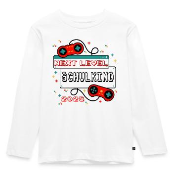 NEXT LEVEL SCHULKIND 2025 - Gaming Einschulung - Kinder Premium Bio Langarmshirt - Weiß - Vorne - AI Model Kid Female (0cm)