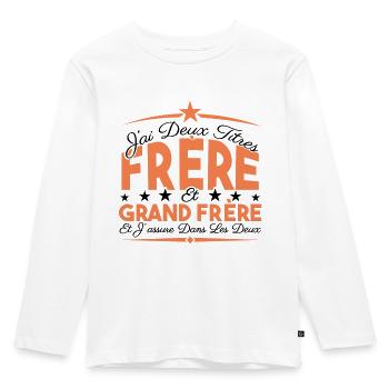 J'ai deux titres frère et Grand frère Cadeau frère - T-shirt manches longues Premium Enfant - blanc - Devant - AI Model Kid Female (0cm)