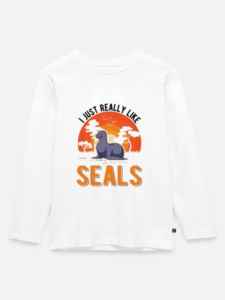 I just really like Seal Seelöwe Robbe - Kinder Premium Bio Langarmshirt - Weiß