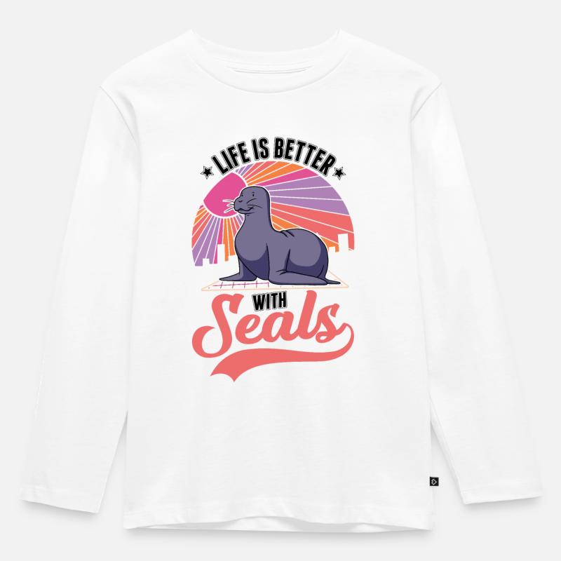 Das Leben ist besser mit einem Seehund Robbe - Kinder Premium Bio Langarmshirt - Weiß