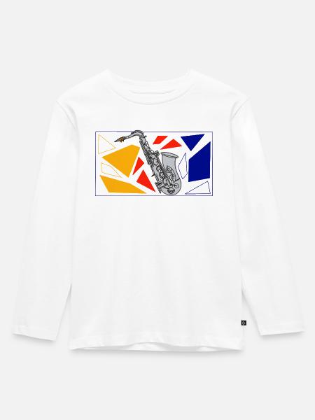 Silber Saxophon Pop Art - Kinder Premium Bio Langarmshirt - Weiß